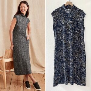 Garnet Hill Swing Midi Dress Mock Neck Animal Leopard Print Stretchy Size Large